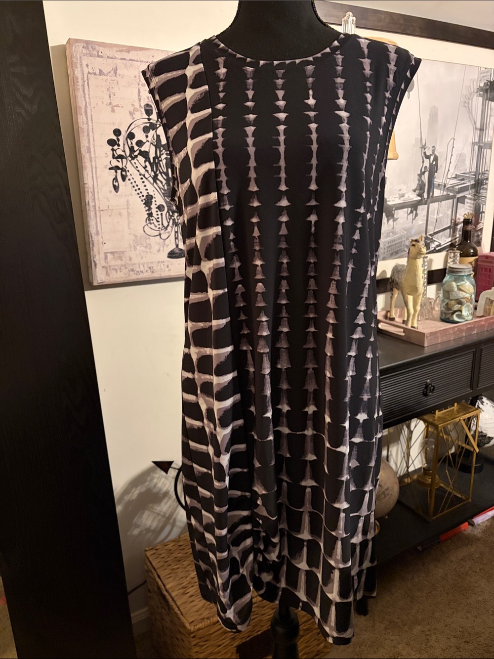BCBGMaxAzria Black and White Sleeveless Tie-Dye Mini Dress